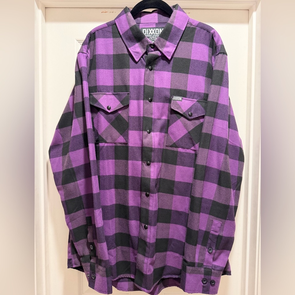 DIXXON "The HEIRESS" Purple and Black Plaid Snap Button-Up Shirt Men's XL